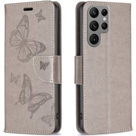 Mobigear Butterfly Samsung Galaxy S24 Ultra Hülle Klapphülle Geldbörse - Grau