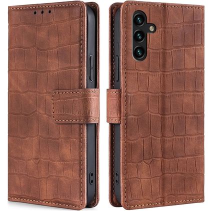 Mobigear Croco Samsung Galaxy A04s Hülle Klapphülle Geldbörse - Braun