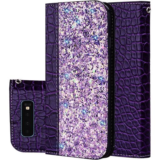 Mobigear Croco Glitter Samsung Galaxy S10 Plus Hülle Klapphülle Geldbörse - Lila