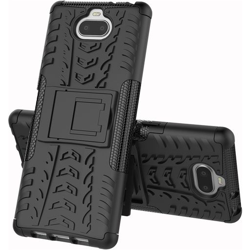 Mobigear Tire Sony Xperia 10 Hülle Hardcase Backcover Stoßfest mit Ständer - Schwarz