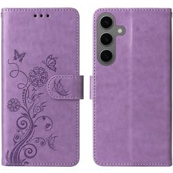 Mobigear Flowers Samsung Galaxy S24 FE Hülle Klapphülle Geldbörse - Lila