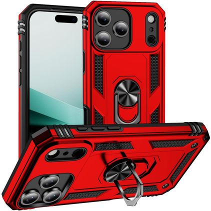Mobigear Armor Ring iPhone 18 Pro Hülle Hardcase Backcover Stoßfest mit Ringhalter - Rot