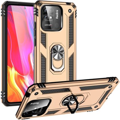 Mobigear Armor Ring Xiaomi Redmi 10C Hülle Hardcase Backcover Stoßfest mit Ringhalter - Gold