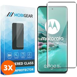 Mobigear Premium Motorola Edge 40 Neo Panzerglas Gehärtetes Glas Displayschutz - Hüllenfreundlich - Schwarz (3er Pack)