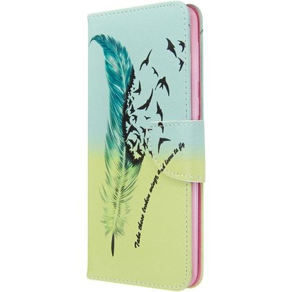 Mobigear Design Samsung Galaxy A21 Hülle Klapphülle Geldbörse - Feder