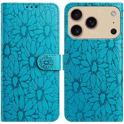 Mobigear Flowers iPhone 17 Pro Hülle Klapphülle Geldbörse - Blau
