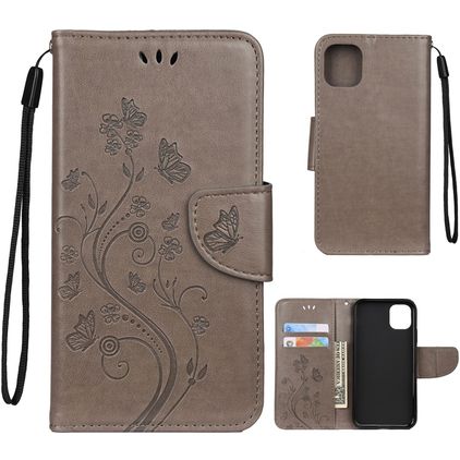 Mobigear Flowers iPhone 11 Hülle Klapphülle Geldbörse - Grau