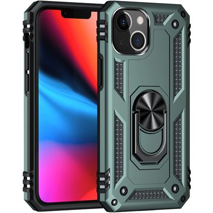 Mobigear Armor Ring iPhone 13 Hülle Hardcase Backcover Stoßfest mit Ringhalter - Grün