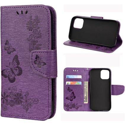 Mobigear Butterfly iPhone 12 Pro Hülle Klapphülle Geldbörse - Lila
