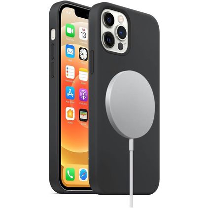 Mobigear Rubber Touch iPhone 12 Silikon MagSafe Hülle Backcover - Schwarz