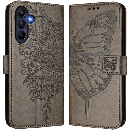 Mobigear Flowers Samsung Galaxy A17 Hülle Klapphülle Geldbörse - Grau