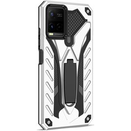 Mobigear Armor Stand Vivo Y21s Hülle Hardcase Backcover Stoßfest mit Ständer - Silber