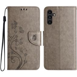 Mobigear Flowers Samsung Galaxy A56 Hülle Klapphülle Geldbörse - Grau