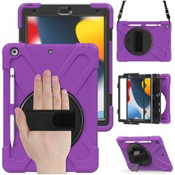 Mobigear SureGrip XGuard iPad 7 (2019) Stoßfeste Hardcase Hülle + Stifthalter + Schulterträger + Ständer - Lila