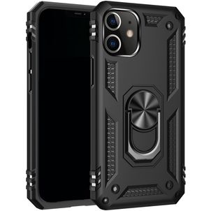 Mobigear Armor Ring iPhone 12 Hülle Hardcase Backcover Stoßfest mit Ringhalter - Schwarz