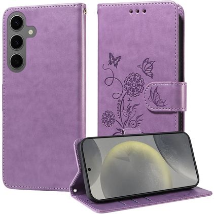 Mobigear Flowers Samsung Galaxy S25 Hülle Klapphülle Geldbörse - Lila