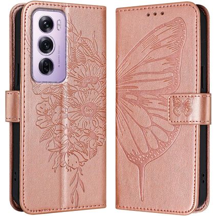 Mobigear Butterfly OPPO Reno 12 Pro Klapphülle Portemonnaie - Roségold