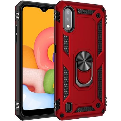 Mobigear Armor Ring Samsung Galaxy A01 Hülle Hardcase Backcover Stoßfest mit Ringhalter - Rot