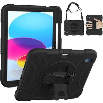 Mobigear SureGrip iPad 11 (2025) Hülle Kunststoff,Silikon Backcover + Stifthalter + Schulterträger + Ständer - Schwarz