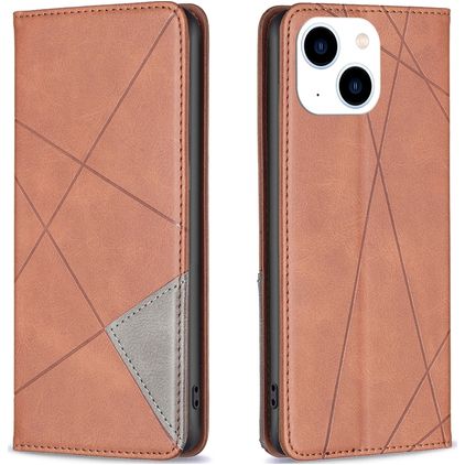 Mobigear Rhombus Slim iPhone 15 Hülle Klapphülle - Braun