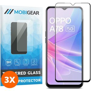 Mobigear Premium OPPO A78 Panzerglas Gehärtetes Glas Displayschutz - Hüllenfreundlich - Schwarz (3er Pack)
