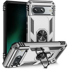 Mobigear Armor Ring Google Pixel 8a Hülle Hardcase Backcover Stoßfest mit Ringhalter - Silber