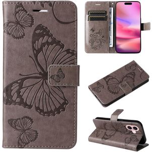 Mobigear Butterfly iPhone 16 Hülle Klapphülle Geldbörse - Grau
