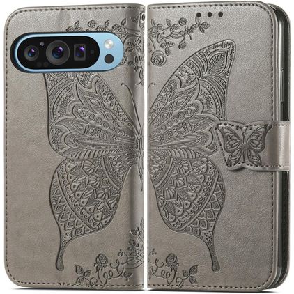 Mobigear Butterfly Google Pixel 10 Pro Hülle Klapphülle Geldbörse - Grau