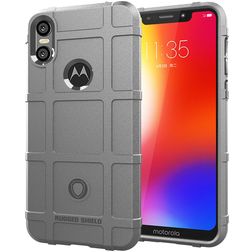Mobigear Rugged Shield Motorola One Power Hülle Flexibles TPU Backcover Stoßfest - Grau