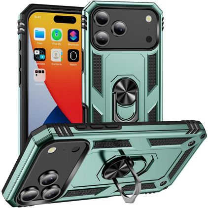 Mobigear Armor Ring iPhone 18 Pro Max Hülle Hardcase Backcover Stoßfest mit Ringhalter - Grün