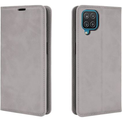 Mobigear Retro Slim Samsung Galaxy A12 Hülle Klapphülle Geldbörse - Grau
