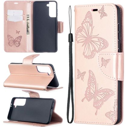Mobigear Butterfly Samsung Galaxy S21 Hülle Klapphülle Geldbörse - Roségold