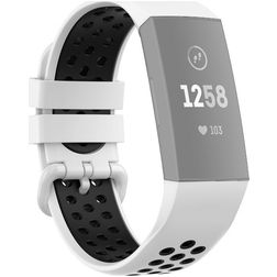Mobigear Sport Plus Buckle Silikon Fitbit Charge 3 Armband Dornschließe - Weiß / Blau