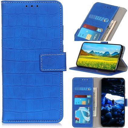 Mobigear Croco iPhone SE (2022) Hülle Klapphülle Geldbörse - Blau