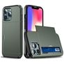 Mobigear Card iPhone 13 Pro Hülle Hardcase Backcover Stoßfest mit Kartenhalter - Armeegrün