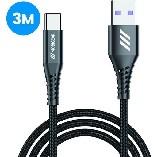 Mobigear Nylon USB-A auf USB-C Kabel 3 Meter - Schwarz