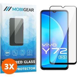 Mobigear Premium Vivo Y72 Panzerglas Gehärtetes Glas Displayschutz - Hüllenfreundlich - Schwarz (3er Pack)