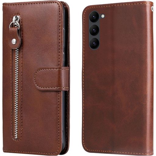 Mobigear Zipper Samsung Galaxy S23 Hülle Klapphülle Geldbörse - Braun