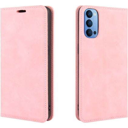 Mobigear Retro Slim OPPO Reno 4 Hülle Klapphülle Geldbörse - Pink