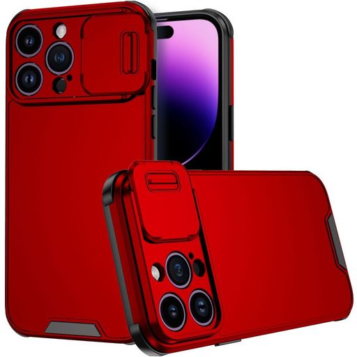 Mobigear Cam Slide iPhone 14 Pro Max Hülle Hardcase Backcover mit Kamera Slider - Rot