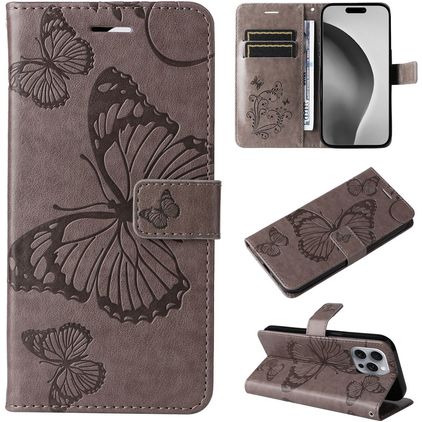 Mobigear Butterfly iPhone 16 Pro Max Hülle Klapphülle Geldbörse - Grau