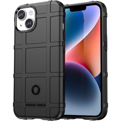 Mobigear Rugged Shield iPhone 15 Plus Hülle Flexibles TPU Backcover Stoßfest - Schwarz
