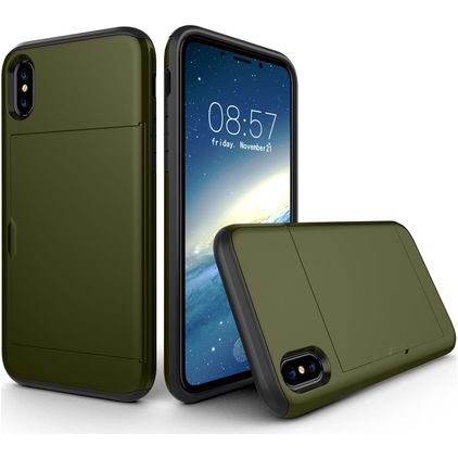 Mobigear Card iPhone X Hülle Hardcase Backcover Stoßfest mit Kartenhalter - Armeegrün