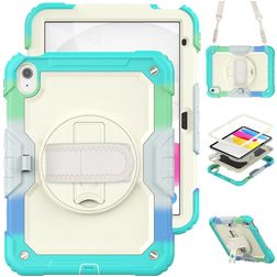 Mobigear SureGrip Xtreme iPad 10 (2022) Hülle Kunststoff,Silikon Backcover + Schulterträger + Ständer - Weiß / Türkis