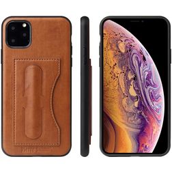 Fierre Shann Card Pocket iPhone 11 Pro Hülle Backcover mit Kartenhalter und Ständer - Cognac