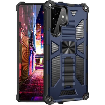 Mobigear Armor Stand Samsung Galaxy S22 Ultra Hülle Hardcase Backcover Stoßfest mit Ständer - Blau