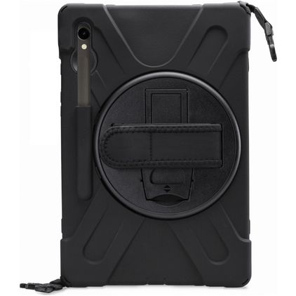 Xccess Survivor All-round Samsung Galaxy Tab S9 FE Hülle Kunststoff,Silikon Backcover + Schulterträger + Ständer - Schwarz