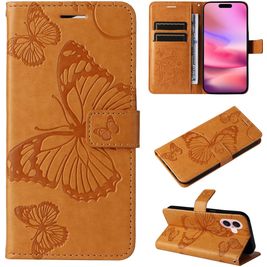 Mobigear Butterfly iPhone 16 Hülle Klapphülle Geldbörse - Cognac