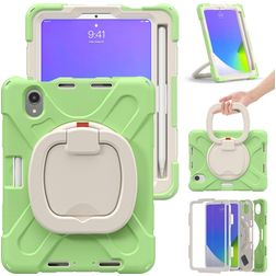 Mobigear RingGuard iPad Mini 7 (2024) Hülle Kunststoff,Silikon Backcover + Stifthalter + Schulterträger + Ständer - Grün