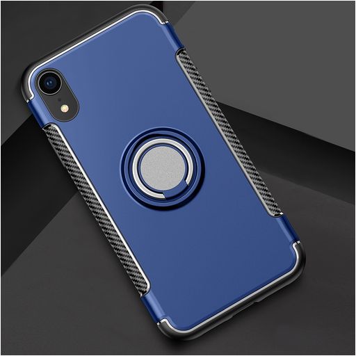 Mobigear Armor Ring iPhone XR Hülle Hardcase Backcover Stoßfest mit Ringhalter - Dunkelblau